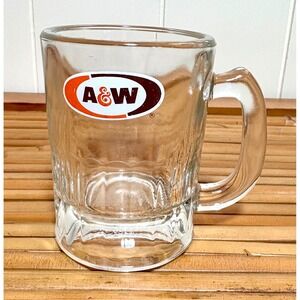 Vintage A&W Root Beer Glass Mug Heavy Clear Soda Fountain Logo Tankard Steins